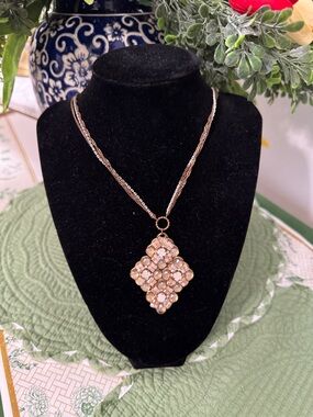 Crystal Cluster Pendant Necklace - Gold-Tone Pink Accent